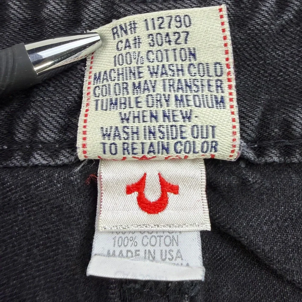 True Religion Ricky Straight Leg Jeans Mens 31 Black Faded Contrast Stitch USA